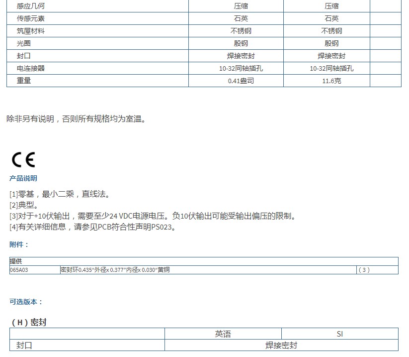 PCB高频ICP®压力传感器102B04技术参数