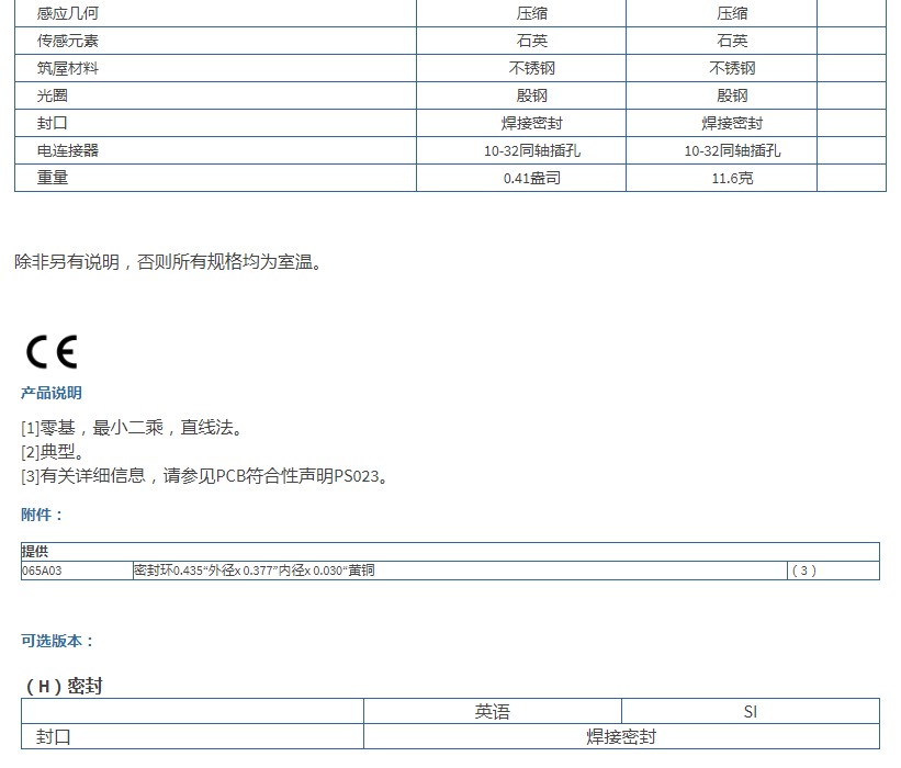 PCB高频ICP®压力传感器120B03技术参数