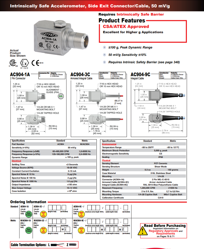 CTC本质安全加速度振动传感器AC904